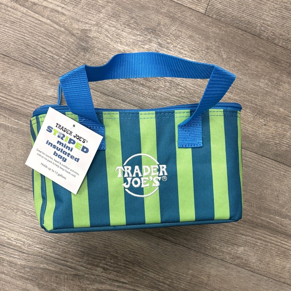 Trader Joe's Striped Mini Insulated Lunch Bag - Blue & Lime Limited Edition 2026